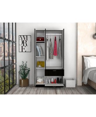 67.2inch Armoire with Double Door Cabinet One Drawer Five Shelves Metal Rod