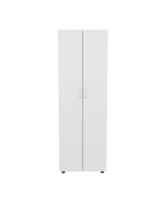 Double Door Armoire with Two Interior Shelves, Hanging Rod and Metal Rack for Bedroom Clothes Storage