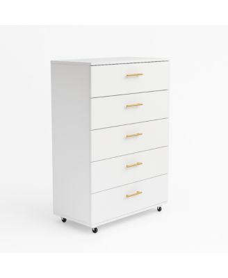 Modern 5 Drawer Dresser Solid Wood Cabinet with Metal Handles for Bedroom Home Office Hallway