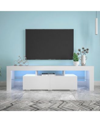 Led Tv Stand for 55 Inch TV, 51.18" Entertainment Center with Glass Shelves and Storage Drawer for Living Room and Bedroom