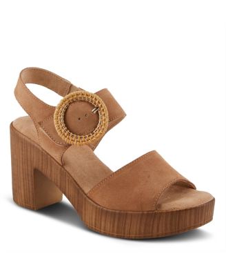 Women's Gamona Ankle-Strap Heeled Sandal with Decorative Buckle - Cork Chunky High Heel