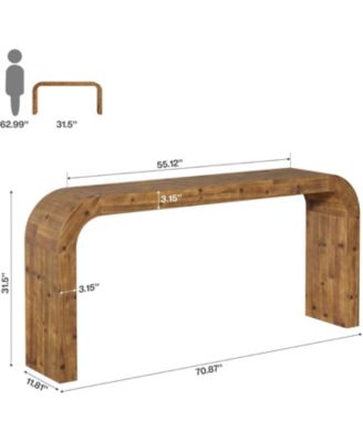 Solid Wood TV Stand, 70.87-Inch Farmhouse Sofa Table with Waterfall Curved Corners for Hallway