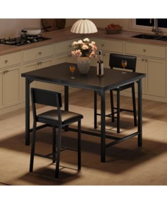 3-Piece Counter Height Dining Table Set with 2 Upholstered Bar Stools