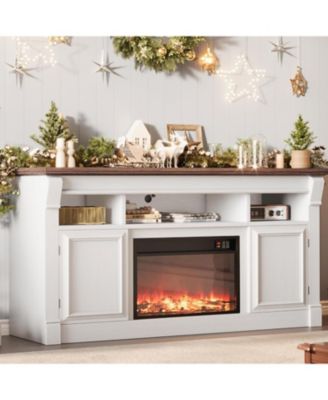 68" Farmhouse TV Stand for TVs up to 75",Entertainment Center with Open Storage Cabinets, Media Console for Living