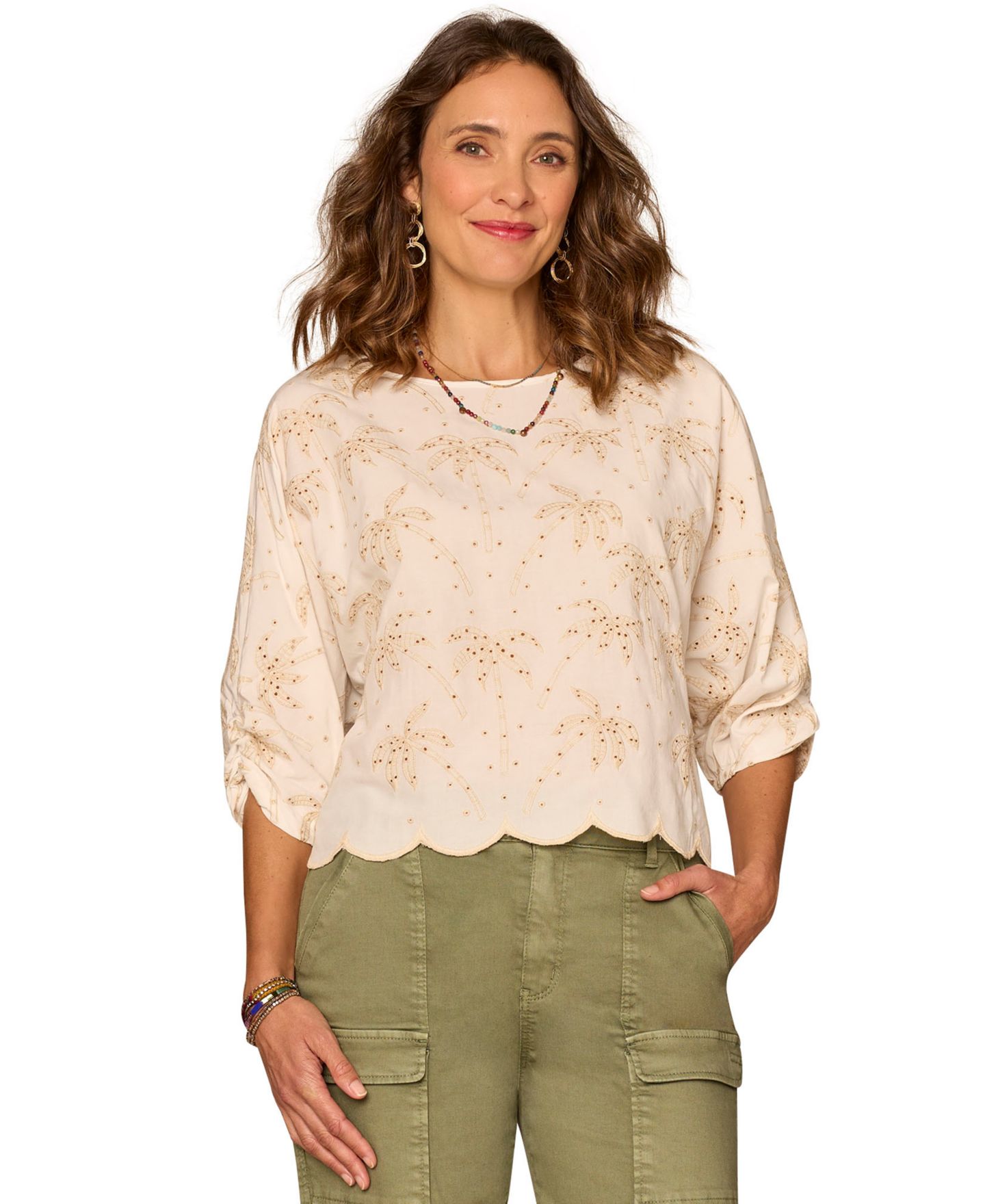 Женский топ Democracy Petite Embroidered Boat Neck Woven, цвет: Молочный белый — фото 1
