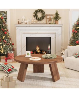 335" Round Coffee Table, Modern Circle Center Table with Inclined Legs, Accent Cocktail Tables for Living Room, Bedroom, Easy Assembly