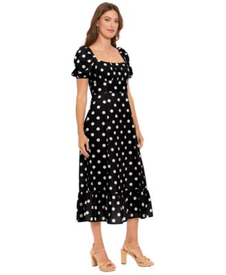 Women's Polka Dot Square Neck Midi Dress