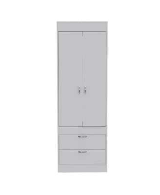 Armoire with Large Double Door Cabinet Two Bottom Drawers and Hanging Rod Bedroom Storage Organizer