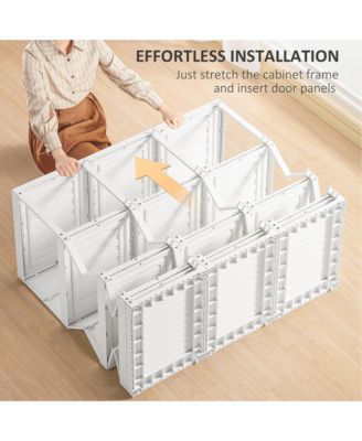 Portable Wardrobe Closet Folding Bedroom Armoire Clothes Storage Organizer with 11 Cube Compartments Hanging Rod Magnet Doors
