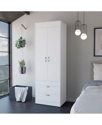 Taranto Armoire Finish with Double Door Cabinet Two Drawers and Hanging Rod