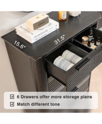 6 Drawers Dresser Modern Curved Profile Wood Fluted Storage Organizer 45 inch Tall for Bedroom Living Room Entryway