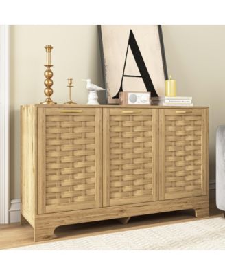 Wood Sideboard Buffet Cabinet with 3 Doors and Adjustable Shelf