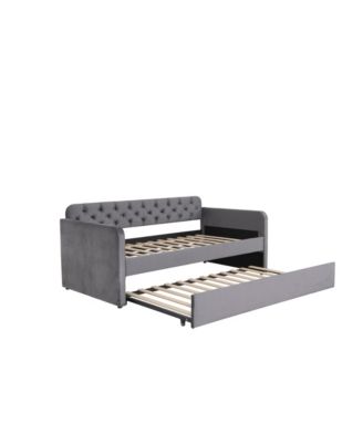 Upholstered Daybed With Trundle And USB Charging Dark No Box Spring