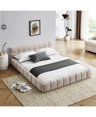 Grounded Upholstered Bed Thick Chenille Fabric Solid MDF Frame