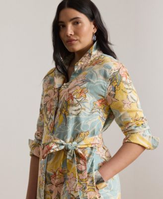 Plus Size Floral Linen Shirtdress
