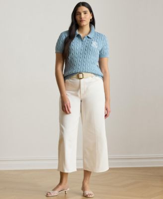 Plus Size Cable-Knit Cotton Polo Sweater