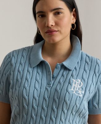 Plus Size Cable-Knit Cotton Polo Sweater