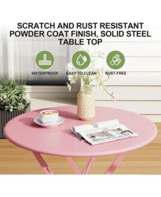 3 Piece Foldable Bistro Table and Chairs Set – Indoor/Outdoor Premium Metal Frame Coffee Table Set for Garden/Yard