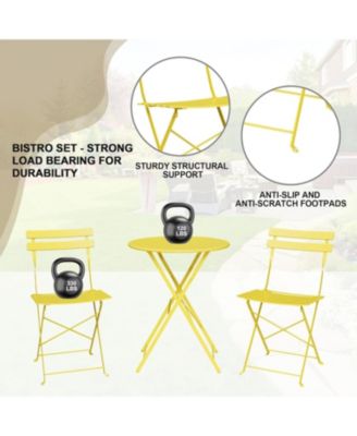 3 Piece Foldable Bistro Table and Chairs Set – Indoor/Outdoor Premium Metal Frame Coffee Table Set for Garden/Yard