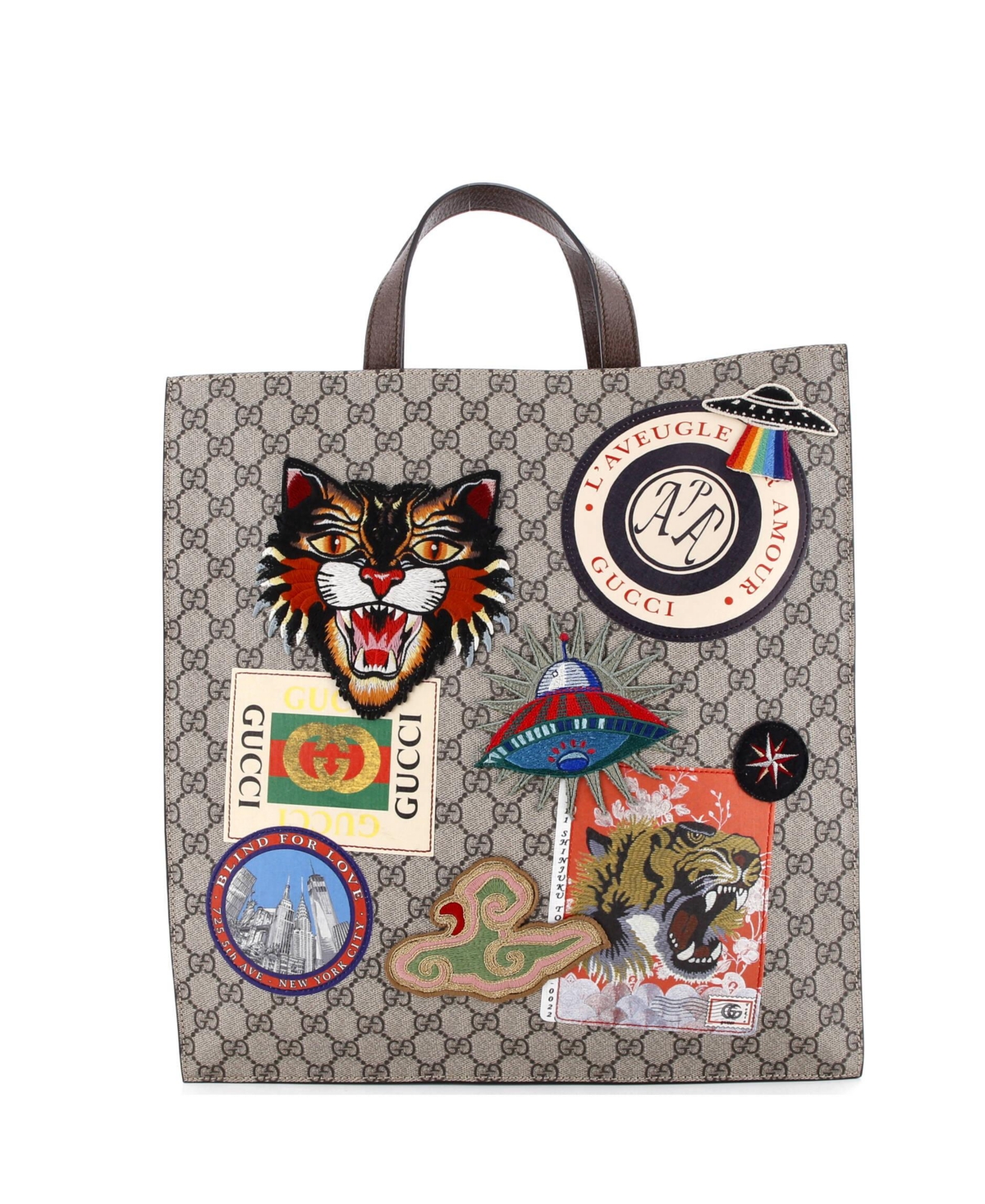 Pre-Owned Gucci North South Courrier Convertible Soft Open Tote Gg Coated Canvas with Applique