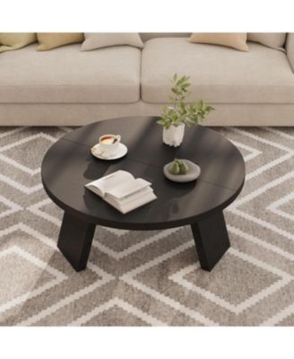 335" Round Coffee Table, Modern Circle Center Table with Inclined Legs, Accent Cocktail Tables for Living Room, Bedroom, Easy Assembly