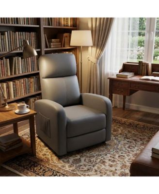 Recliner Chair Leather Adjustable Ergonomic Push Back Single Sofa with Side Pocket for Living Room