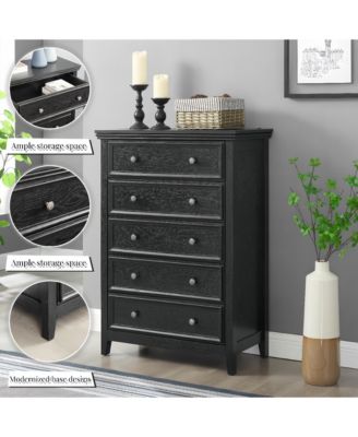 Modern 5 Drawer Dresser Farmhouse Style Cabinet with Wide Slides for Living Room Bedroom Storage