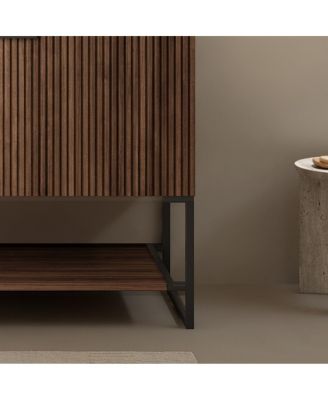 36" Retro Deep Walnut Plywood Freestanding Bathroom Vanity Cabinet, No Basin, 1 Full-Extension Drawer And Open Towel Shelf