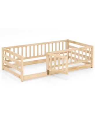 Twin Floor Bed with High Fence and Door Playhouse Design