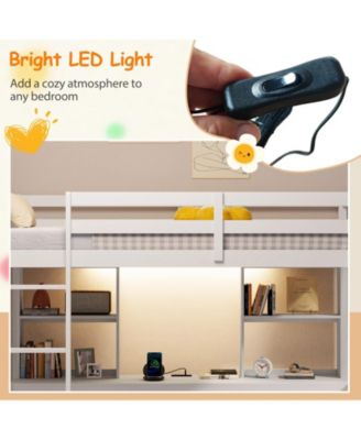 Twin Loft Bed with LED Lights Desk No Box Spring Needed