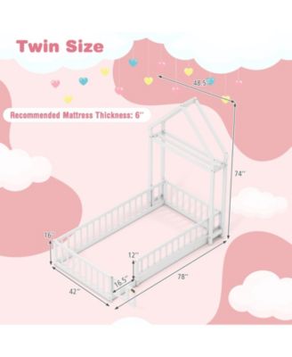 Twin House Floor Bed with House Shaped Headboard