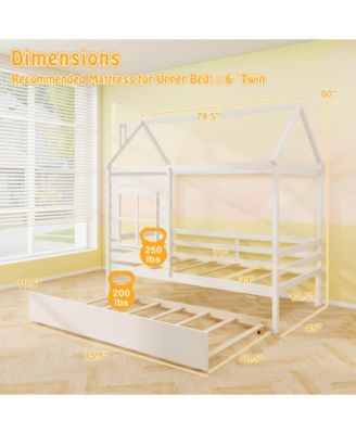 Wooden Platform House Bed with Trundle and Roof