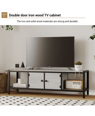 TV Stand for TV Up to 75 Inches, TV Console with 2 Closed Storage Spaces and Open Shelves