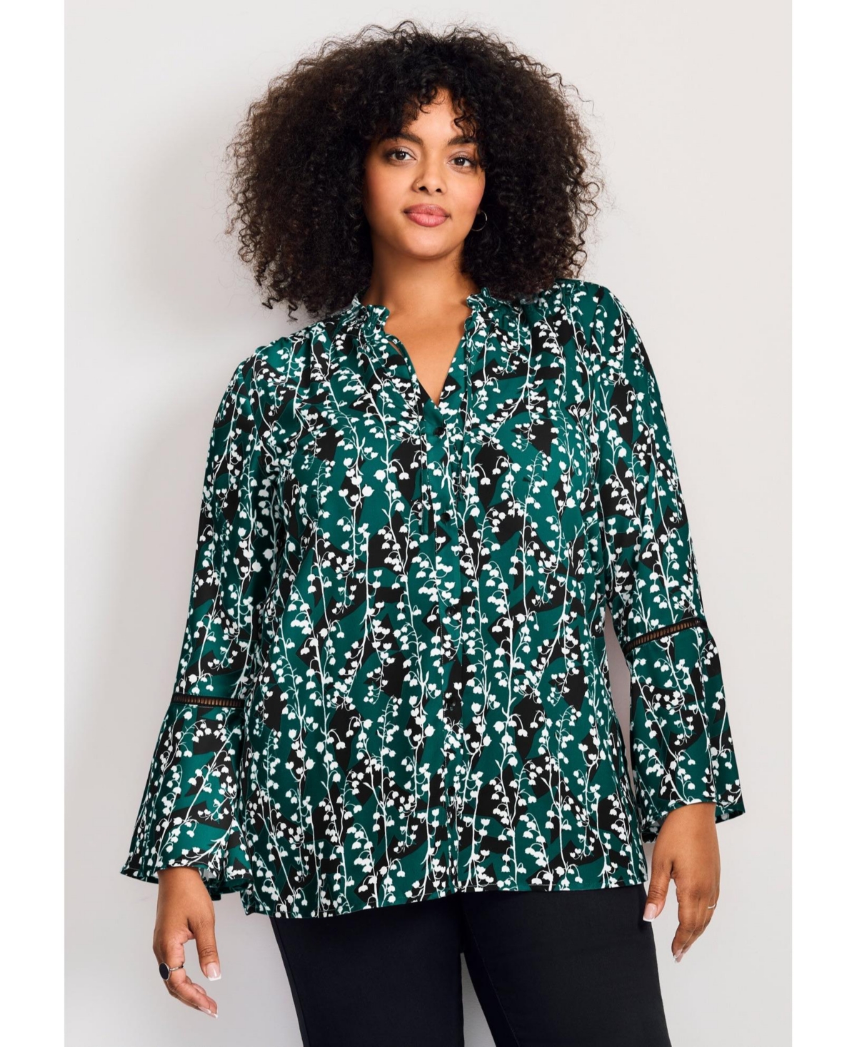 Avenue Women's Ruffle Sleeve Tulip Hem Blouse