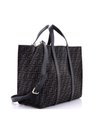 Large Convertible Open Tote Zucca Jacquard Fabric and Leather
