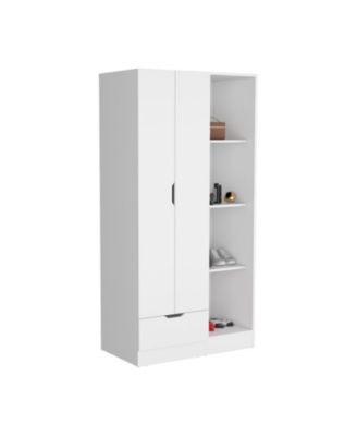 Memphis Wardrobe Armoire with 4-Tier Shelves 1 Drawer Hanging Rod