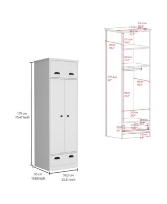 Armoire with 1 Drawer 1 Hinged Drawer Handles Double Door Cabinet and Hanging Rod for Bedroom Storage