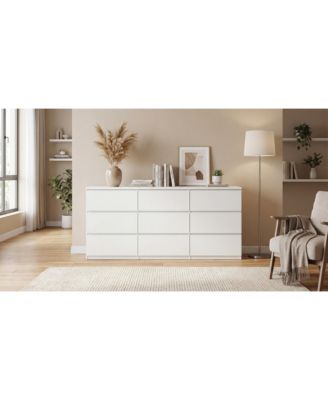 Modern 8 Drawer Dresser with Silver Handles for Bedroom Living Room Storage