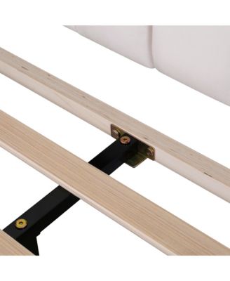 Upholstered Platform Bed Flower Pattern Velvet Headboard No Box Spring Needed