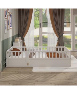 Montessori Wood Floor Bed High Security Barrier Door