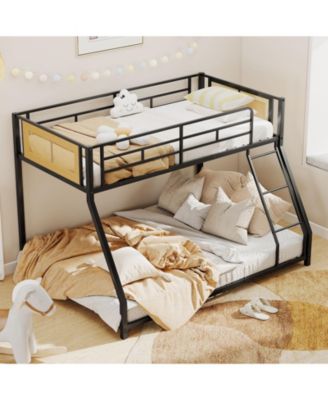 Metal Bunk Bed Twin Over Full with Guardrails and Ramp Ladder