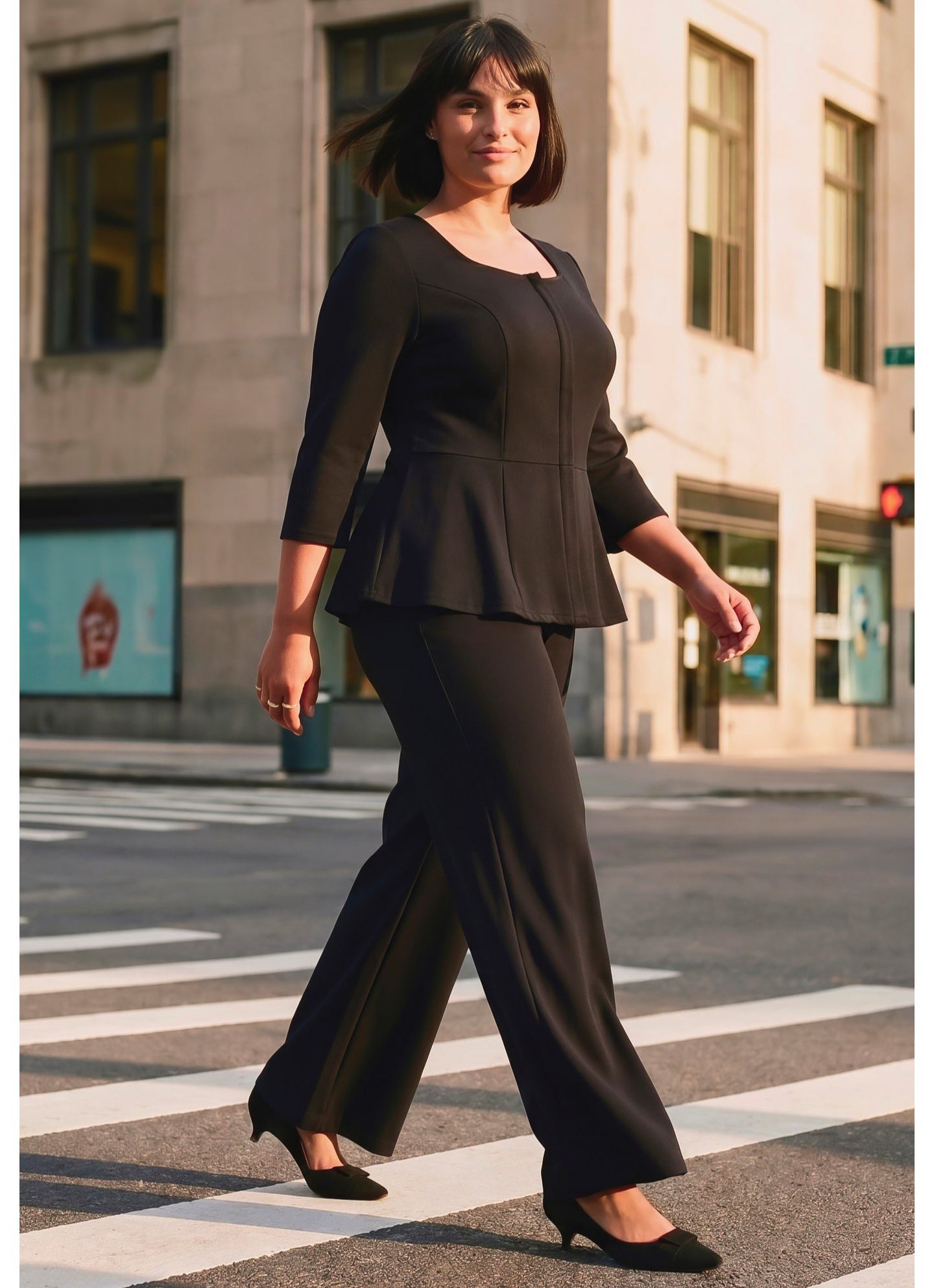 Женский топ Avenue Plus Size Ponte Zip Front, цвет: Чёрный — фото 3