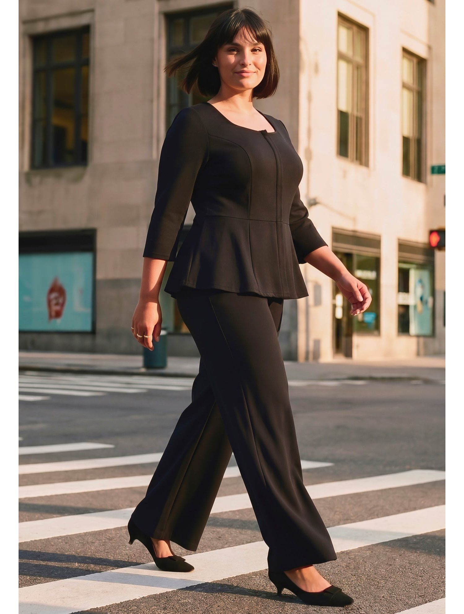 Plus Size Ponte Zip Front Women's Top