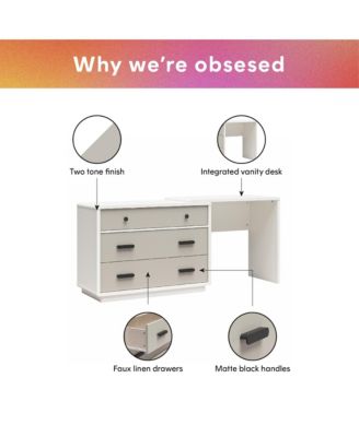 Valencia 3 Drawer Dresser and Desk Combo Two Tone Finish with Matte Handles for Bedroom