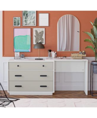 Valencia 3 Drawer Dresser and Desk Combo Two Tone Finish with Matte Handles for Bedroom