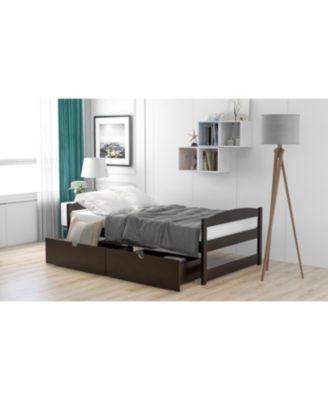 Espresso Wood Platform Bed with Two Storage Drawers Space Saving Design for Bedroom