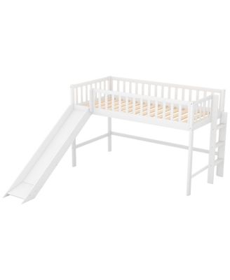 Low Loft Bed With Ladder And Slide Pine Wood MDF Construction