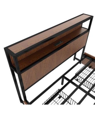 Wooden Platform Bed With Multiple Drawers Storage Socket Wood