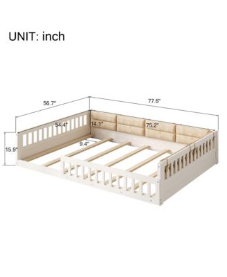 Wood Upholstered Platform Bed Guardrail Fluffy Pillows Pine Wood MDF