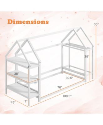 Twin Montessori Floor House Bed with Detachable Storage Shelves